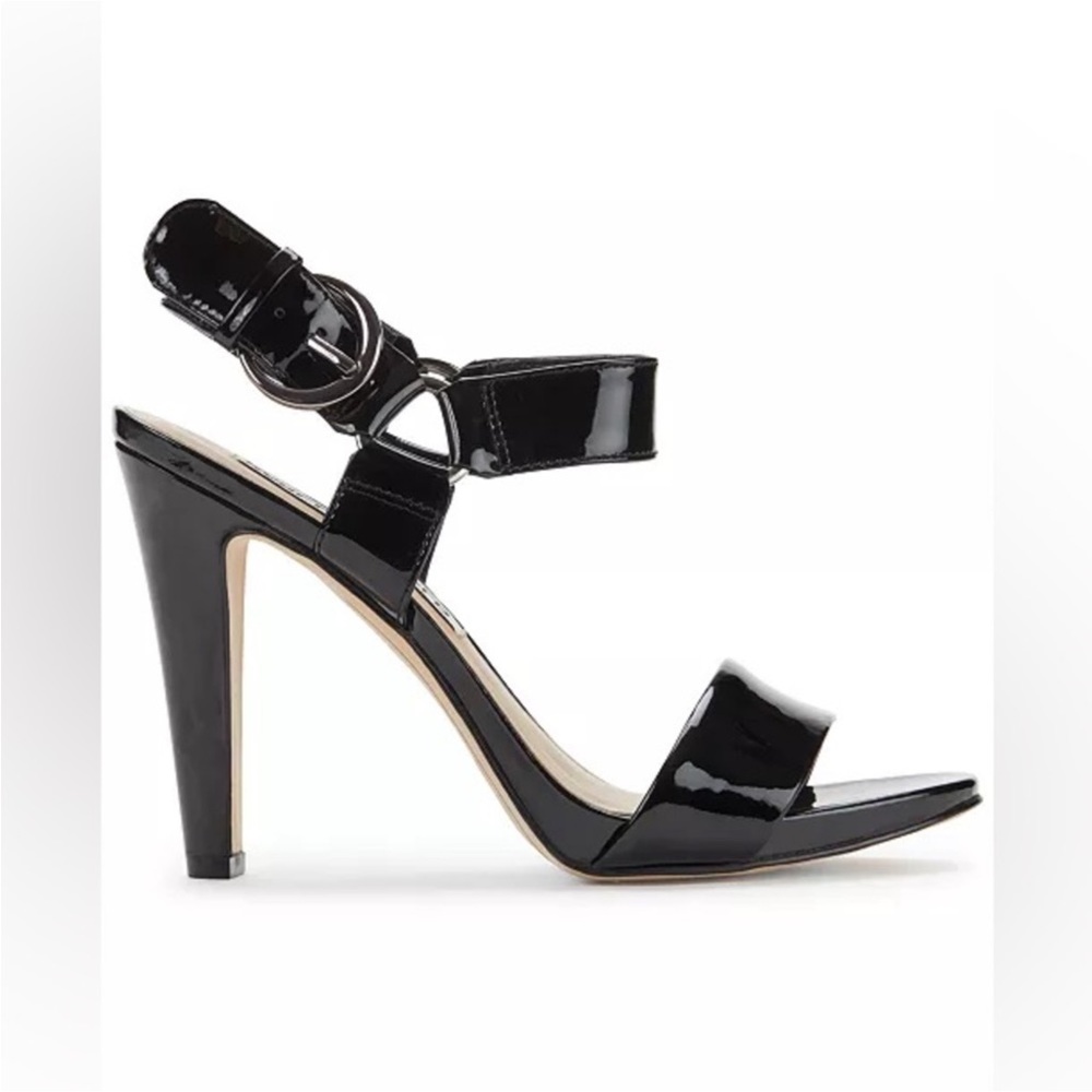 Karl Lagerfeld Cieone Womens Black Leather Open Toe Heels Sandals Pumps Sz 7